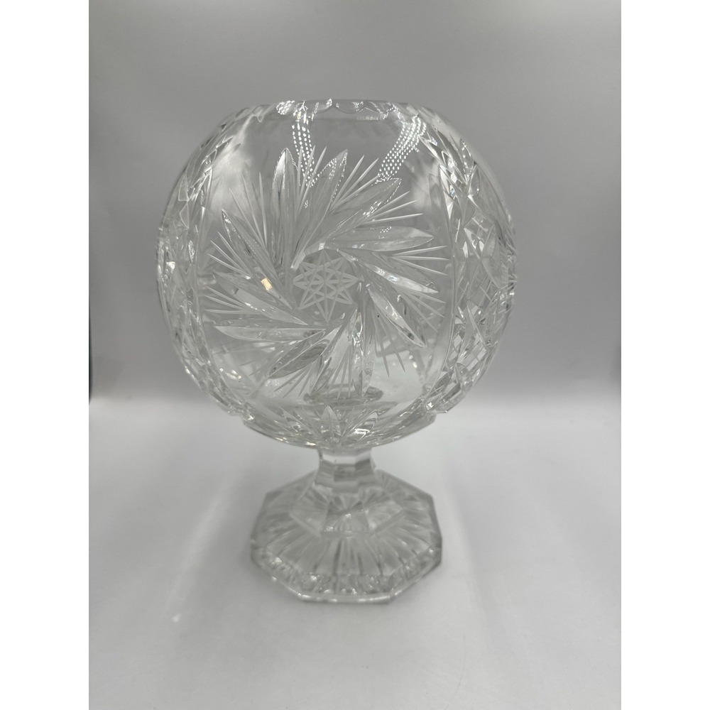 Vintage Lead Crystal Etched Starburst Bowl Pedestal Votive Candle Holder NEW